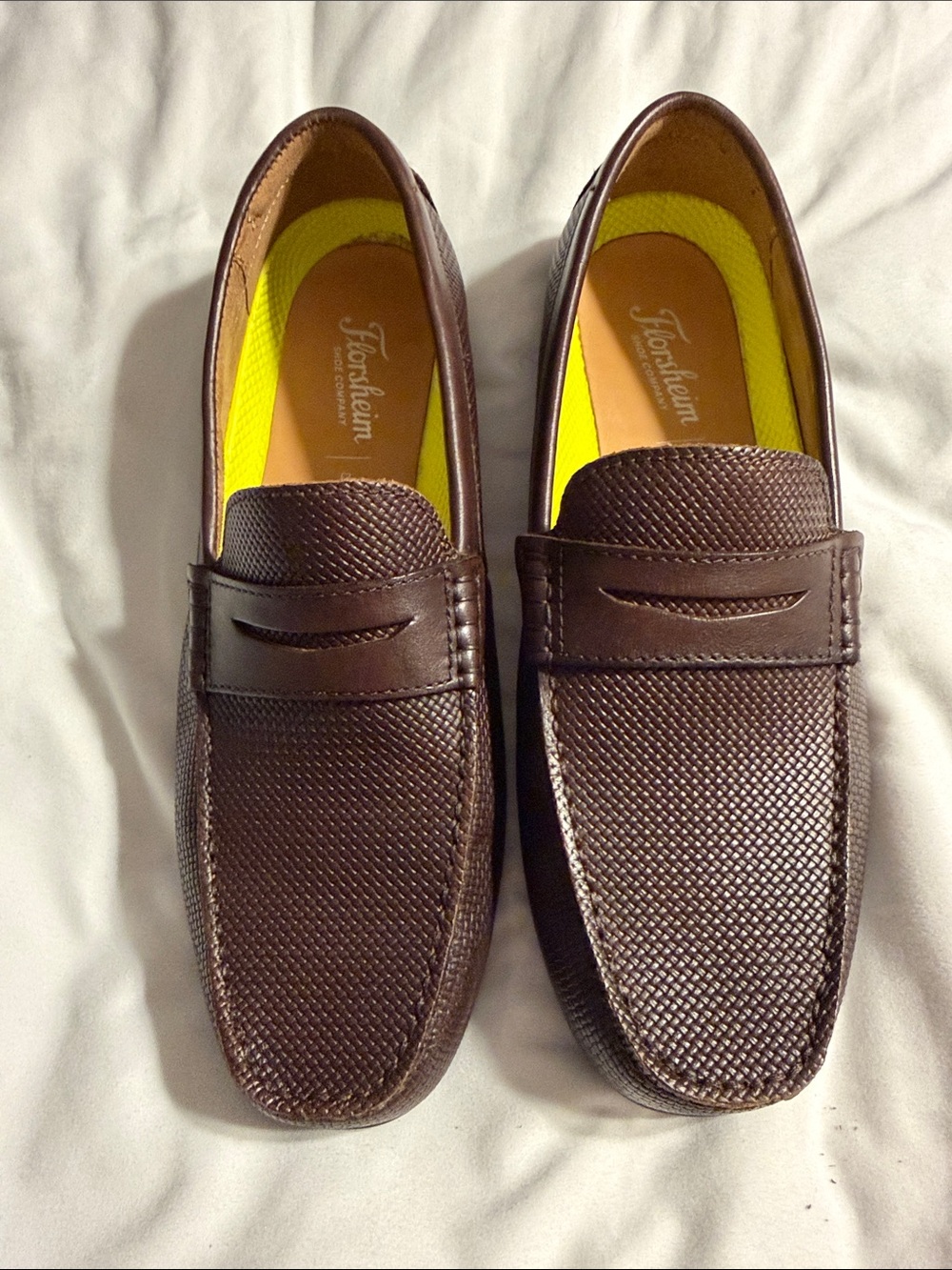Florsheim Brown Textured Penny Loafers with Yellow Insoles